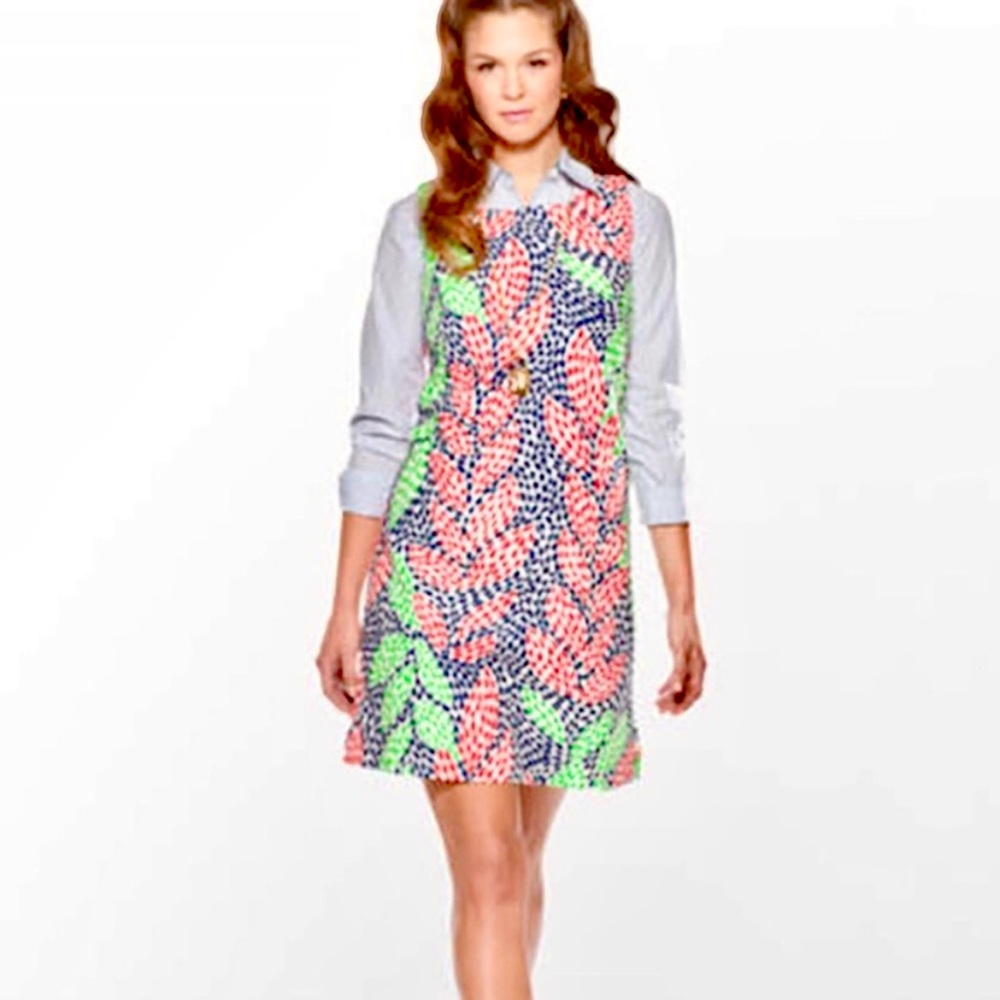 Floral Shift Dress in Coral, Navy & Lime